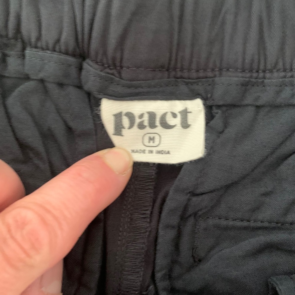 Pact Mens Organic Cotton Stretch Chino Pants Black Size M Elastic Back Waist - Picture 3 of 6